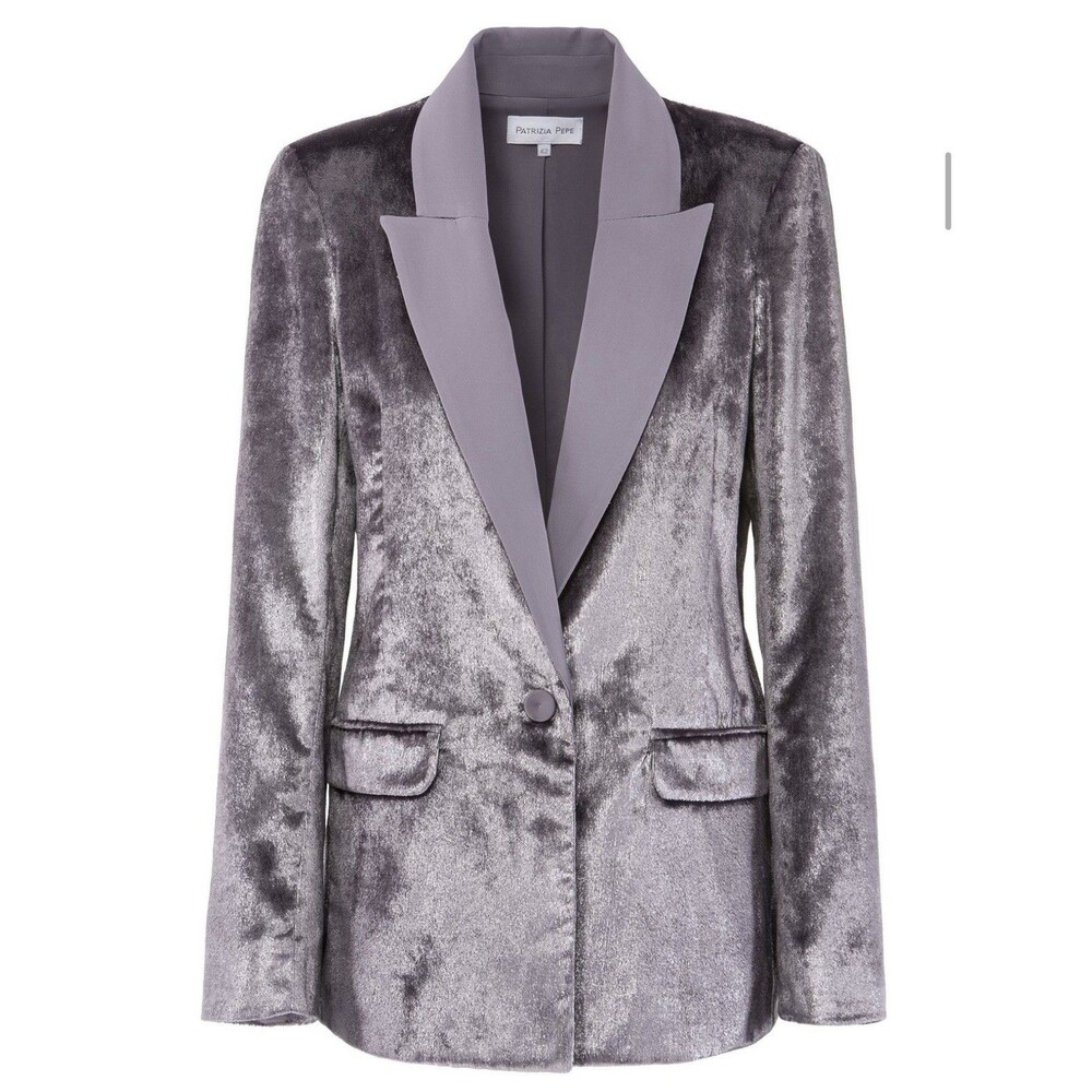 Patrizia Pepe Violet Velvet One Button Mixed Media Blazer Jacket Size 42 US 10